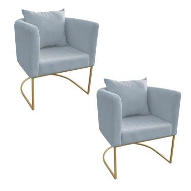 Imagem de Kit 02 Poltronas Paola Linho Dourado Cinza Claro A05