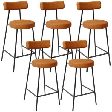 Imagem de Kit 05 Banquetas Baixa Para Cozinha Sala De Jantar Bar Bancada Milão L02 Couríssimo Canela - Lyam Decor