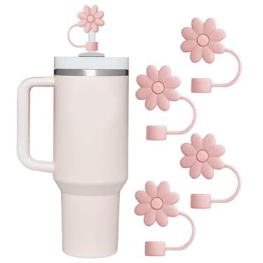 Imagem de Topos de cobertura de palha de flores para copo Stanley 30 e 1,134 g acessórios de copo 4 peças 10 mm 10 mm de diâmetro tampas de cobertura de palha reutilizáveis protetores de pontas de palha