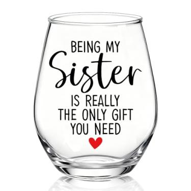 Imagem de TOUNER Being My Sister Is Really The Only Gift You Need Stemless Wine Glass, Funny BFF Wine Glass Gifts for Women Sister Stepsister BFF, presentes de aniversário de Natal de Ação de Graças para