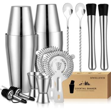 Imagem de MWELLEWM Conjunto de coqueteleira Boston Shakers Bartending Professional Bartender, Bartender, iniciante, misturado, álcool, martini, coqueteleira, ferramenta para bebidas de bar
