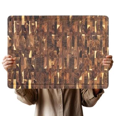 Imagem de Utoplike Tábua de corte grande de acácia (56 x 40,5 x 3,5 cm), maior bloco de madeira de grão final para peru, carne, legumes, churrasco, tábua de cortar com alça e sulco de suco de um lado