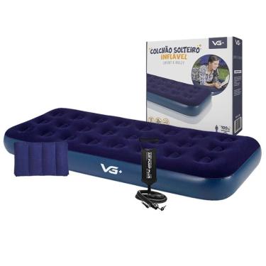 Imagem de Colchão Solteiro Inflável + Bomba De Ar + Travesseiro Vg Plus
