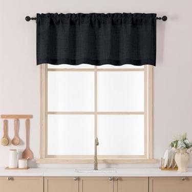 Imagem de Chyhomenyc Saia preta para janelas, pequena sanefa de cozinha texturizada com filtro de luz, cortina curta de janela superior com bolso para varão para casa de banho, porão de fazenda, 152 cm L x 50