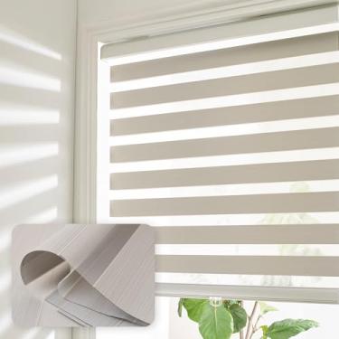 Imagem de Bricurtex Persianas Zebra sem fio para Windows Shade Dual Layer Free-Stop Light Filtering Roller Blinds Proteção de privacidade com isolamento térmico, montagem interna ou externa (bege, 78 cm L x 182