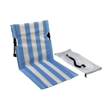 Imagem de KiBcsLic Cadeira de acampamento com apoio para as costas, cadeira de praia dobrável, incluindo bolsa de armazenamento para piqueniques, viagens rodoviárias e, Listra Azul E Branca