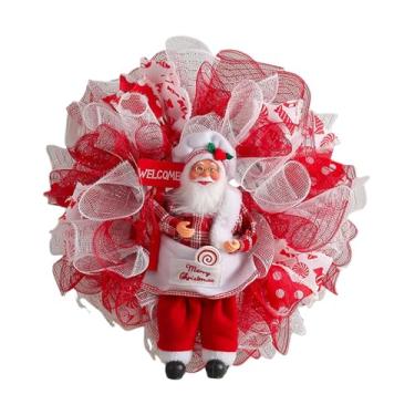 Imagem de IEUDNS Guirlanda de Natal para porta da frente Guirlanda de Natal rústica de 16 polegadas pendurada de Papai Noel para entrada de festival
