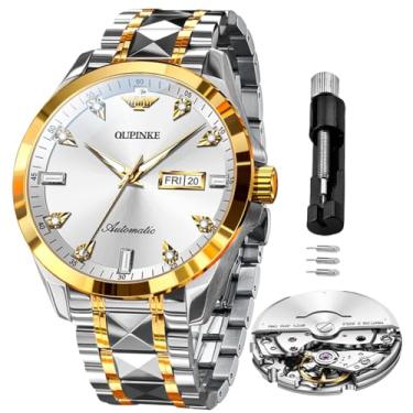 Imagem de OLEVS Relógios masculinos automáticos, mecânicos, luxuosos, automáticos, com corda automática, multicalendário, de aço inoxidável, à prova d'água, para homens