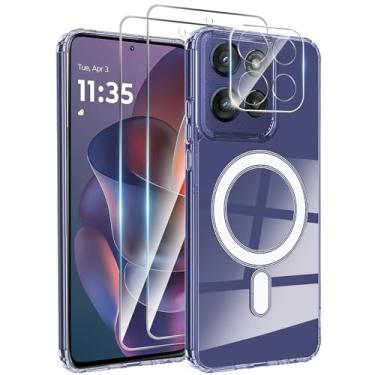 Imagem de Capa magnética para Moto G Stylus 2025, com protetor de tela e protetor de lente da câmera, [não amarela] [militar à prova de choque] Capa traseira fina transparente para celular Moto G Stylus 5G