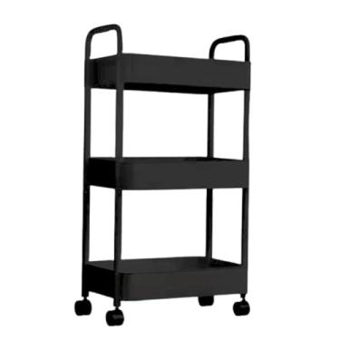 Imagem de Carrinho Organizador Multiuso Metal de 3 Prateleiras com Rodinhas 360° (Suporta até 30Kg) Útil como fruteira ou Banheiro, Lavanderia, Escritório Super Resistente, prático e charmoso Preto