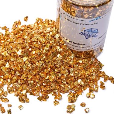 Imagem de TWINKLING Pedras de vidro de fogo de alto brilho com glitter, vidro quebrado, pedras de vidro triturado para lareira de fogueira, arte de resina artesanal, decoração de jardim de aquário, 9-12 mm