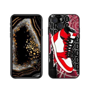 Imagem de OUWPVWFJ Capa de telefone preta elegante compatível com iPhone 13 com design de tênis de basquete vermelho e branco para meninos e homens - Cobertura total da lente para proteção máxima