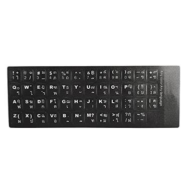 Imagem de Adesivos de teclado tailandês, decalques de substituição de teclado tailandês-inglês de PVC com fonte branca em fundo preto serve para teclados de notebook de 10 a 17 polegadas