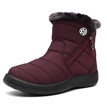 Imagem de Botas femininas forradas com pele para inverno botas de neve botas de cano curto botas impermeáveis para uso ao ar livre confortáveis sapatos femininos, Vermelho, 5