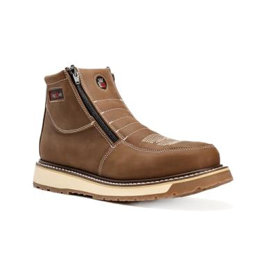 Imagem de King Welt Bota de trabalho masculina ultra flexível 15 cm 335 medalhão com zíper duplo densidade dupla leve, Laton, 45 BR