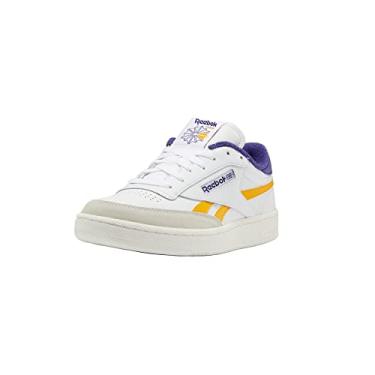 Imagem de Reebok Tênis masculino Club C Revenge, Branco/Ouro universitário/roxo ousado, 4.5
