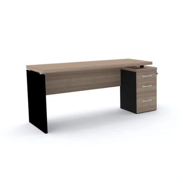 Imagem de Mesa Pé Painel Com Gaveteiro 3 Gavetas Pe40 Em Mdp 164 X 60 Cm Noce Naturalle Base Preta