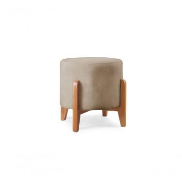 Imagem de Puff Redondo Para Sala Pé De Madeira linho Bege 103