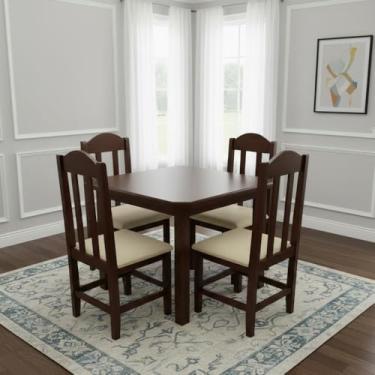 Imagem de Mesa Rústica de Madeira Maciça com 4 Cadeiras Estofadas