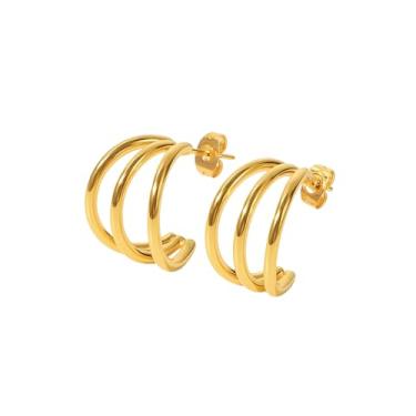 Imagem de Brincos femininos de aço inoxidável banhados a ouro 18 K - Brincos hipoalergênicos à prova d'água e antimanchas - nó de amor, estrela do mar, concha, asa de anjo, pérola, coração, laço, joia de