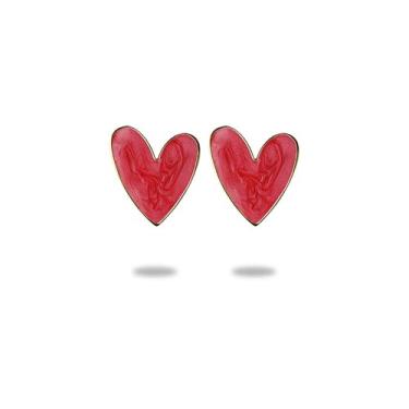 Imagem de Brincos de coração esmaltados delicados para mulheres, banhado a ouro 18K, aço inoxidável, coração, coração, piercing de orelha, joia fofa de aniversário para sua amada, 23.5*20mm, Aço inoxidável