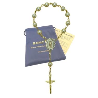 Imagem de SANCTRA Terço de viagem de uma década, feito à mão e abençoado na Terra Santa, rosário de uma década com medalha e crucifixo, bolsa de presente e certificado de autenticidade