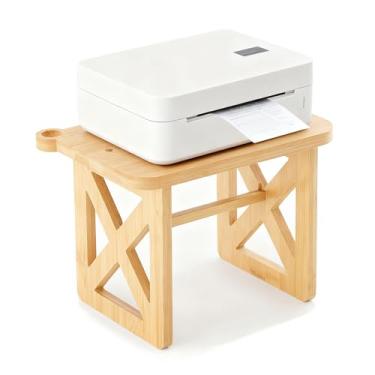 Imagem de Halidali Suporte de etiquetas para rolos e etiquetas dobráveis, dispensador de adesivos térmicos, suporte de impressora de bambu para impressora térmica de mesa, suprimentos de acessórios para