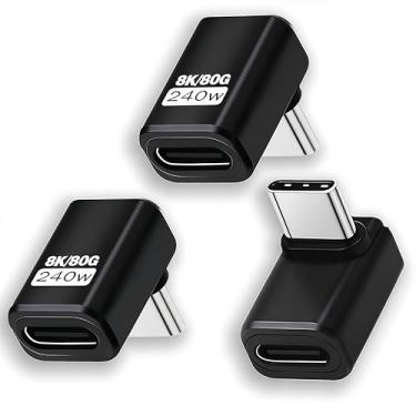 Imagem de Pacote com 3 adaptadores USB C de 90 graus [transferência de dados de 80 Gbps, vídeo 8K a 240 Hz, carregamento de 240 W]. Adaptador de ângulo reto USB C compatível com Steam Deck, Thunderbolt 5/4/3