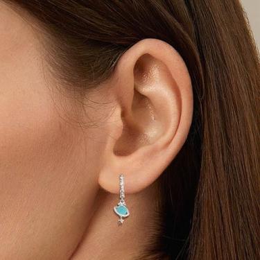 Imagem de Brincos de argola de planeta banhados a prata para mulheres com zircônia cúbica, leves, pequenos e delicados brincos pendentes