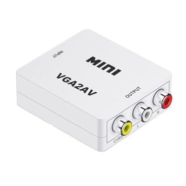 Imagem de HBFQMDJLX Conversor VGA para AV, adaptador de áudio de vídeo composto VGA para RCA com cabo de alimentação USB, 1080p, alternável PAL/NTSC, para PC/laptop/DVD/projetor para TV/monitor/monitor antigo