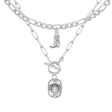 Imagem de YHGDY Colar de cowgirl ocidental para mulheres, chapéu de caubói em camadas, colar de bota dourado, colar ocidental para mulheres, acessórios modernos de joias country, adjustable, Liga de aço, Sem