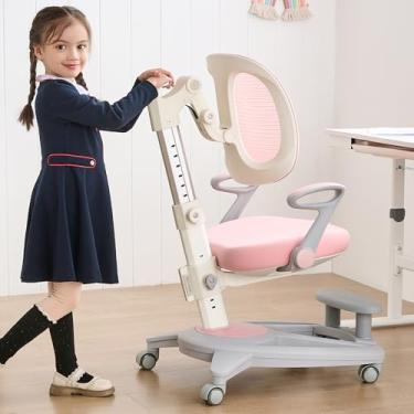 Imagem de ERIYA Cadeira de mesa ergonômica infantil com apoio para os pés e assento ajustável em altura, multifuncional para estudo, trabalho e jantar – Almofada confortável e rodas lisas para meninos e meninas