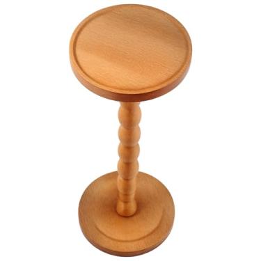 Imagem de Mesa lateral redonda 24 cm x 24 cm x 59,9 cm de madeira maciça com pedestal pequeno mesa lateral moderna para sala de estar, quarto, cantos, escritório (marrom)