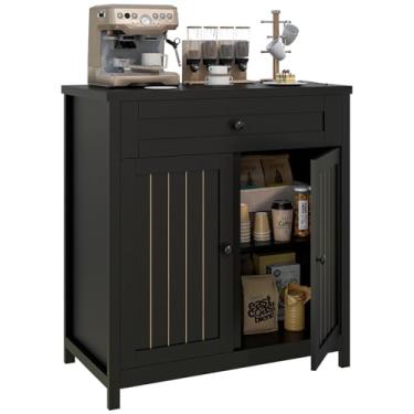 Imagem de Viaozutis Armário de armazenamento, armário de café, armário de armazenamento de cozinha, aparador buffet moderno com gaveta, para cozinha, sala de jantar, entrada (preto)