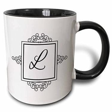 Imagem de 3dRose Letra L monograma pessoal chique preto e branco tipografia elegante elegante personalizada 325 ml caneca preta em dois tons