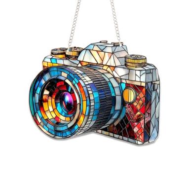 Imagem de Bob22store Captador de sol estilo vitral vintage para câmera - 15,8 cm para pendurar na janela de acrílico - decoração colorida para fotógrafo para casa ou estúdio - ornamento plano 2D presente para