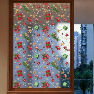 Imagem de 1 folha de adesivos de Natal para janelas de vidro homem de gengibre presentes de Natal desenhos de floco de neve decalques de janela de Natal bola de natal cola de vidro de bengala doce adesivos
