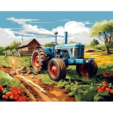 Imagem de XTXGERL Pintura por números para adultos, paisagem de trator agrícola, pintura por números em tela, arte de desenho de pintura DIY para presente iniciante, 40 x 50 cm, sem moldura