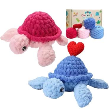 Imagem de Blossvane Kit de crochê para iniciantes e adultos – Kit de crochê colorido de tartaruga marinha, ótimo kit de amigurumi para crianças de 8 a 12 anos, kits de crochê com tutoriais em vídeo passo a