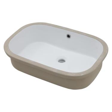 Imagem de Donsdey Pia de vaso retangular de 56,4 cm x 38 cm, pia de vaso de banheiro, retangular, porcelana, branca, sob o balcão, pia com transbordamento