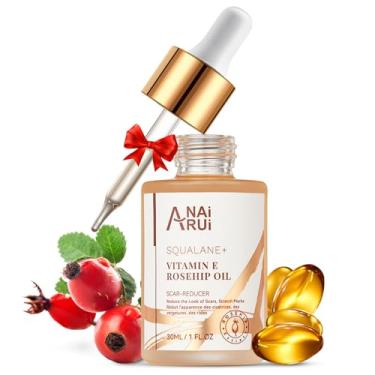 Imagem de ANAI RUI Redutor de cicatrizes esqualano + vitamina E óleo hidratante de rosa mosqueta para hidratação facial, reduz cicatrizes e estrias, rugas para uma pele mais suave e macia, 35 ml
