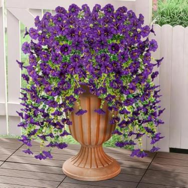 Imagem de JOETIEW Buganvílias flores artificiais penduradas para decoração ao ar livre, 4 peças de flores falsas de seda buganvílias videiras realistas resistentes a UV para plantadores varanda pátio urna