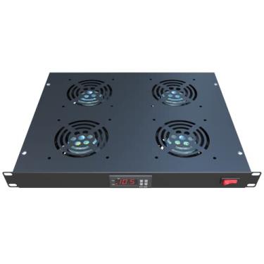 Imagem de Ventilador de montagem em rack – Sistema de resfriamento de servidor com 4 ventiladores – Painel de armário 1U 48 cm com controle de temperatura ajustável (monitor de calor – visor digital) sensor de alarme (exaustão de fluxo de ar superaquecimento) Tupavco TP1701