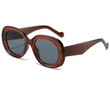 Imagem de HCPIHF Óculos de sol retrô oval com estampa Uv400, óculos de sol da moda, punk, redondo, feminino e masculino (marrom e preto)