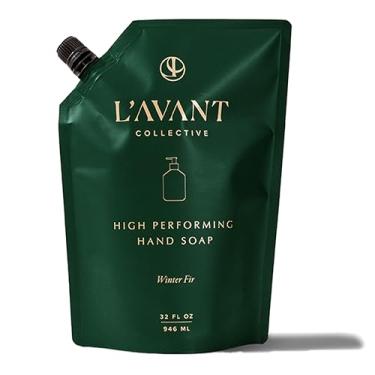 Imagem de L'AVANT Collective Sabonete para mãos de alto desempenho | Ingredientes luxuosos para mãos macias e suaves | Vários aromas e opções recarregáveis | Garrafa de vidro reutilizável (947 ml, abeto de