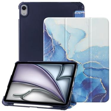 Imagem de Capa para iPad (A16) 11ª geração 2025, iPad 10ª geração de 10,9 polegadas 2022 com suporte para lápis, capa protetora leve e tripla com capa traseira translúcida de policarbonato rígido, azul mármore