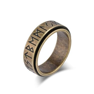 Imagem de Aprila Anéis Viking Fidget Anxiety Spinner Prata/Ouro/Preto/Retrô Prata Aço Inoxidável Alívio do Estresse Aliança de Casamento Runa Nórdica para Mulheres Homens Tamanho 7-12, Metal, Sem pedra preciosa