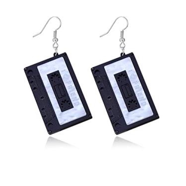 Imagem de coadipress Brincos de fita cassete anos 80 anos 70 anos 80, brincos com pingente de fita retrô para mulheres, brincos de fita de neon de acrílico para os anos 80, acessórios engraçados para festas de