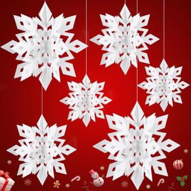 Imagem de KatchOn, Flocos de neve brancos 3D pendurados no teto - Pacote com 6 | Decorações de Natal para pendurar floco de neve | Guirlanda de floco de neve | Decoração de Natal de papel para ambientes