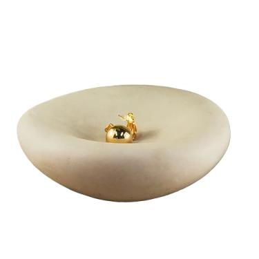 Imagem de Tigela de nuvem de 15 cm, tigela decorativa de concreto para decoração de casa, bandeja de chave para mesa de entrada, bandeja de joias de concreto, tigelas orgânicas de concreto assimétrico (bege)